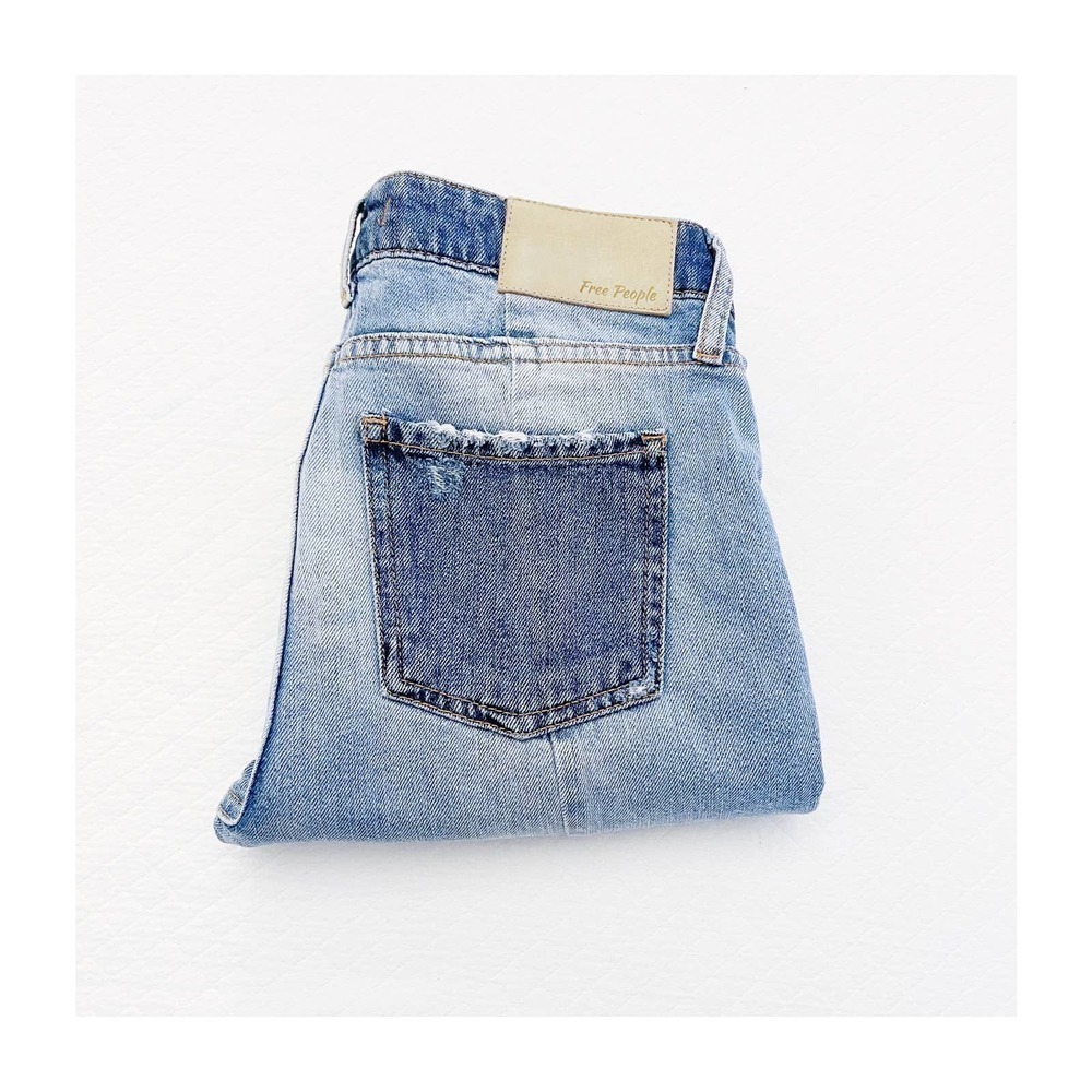 Free People Patchwork Two Tone Denim Straight Leg Denim Jeans SZ25